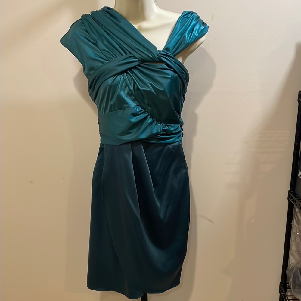 BCBG Elegant Teal Draped Cocktail Dress
